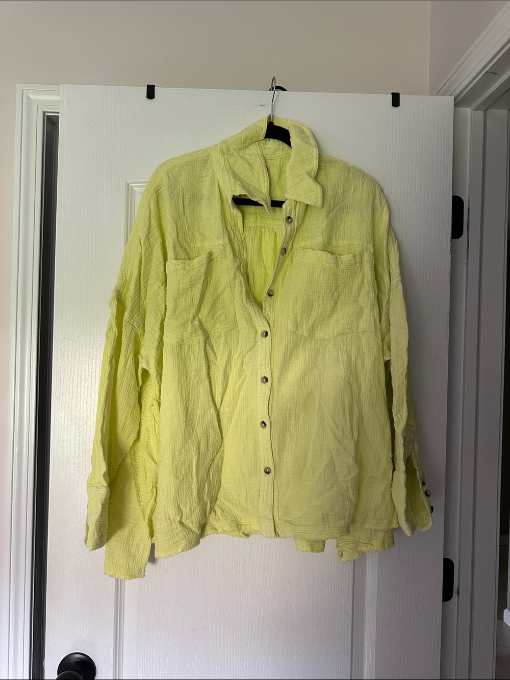 We The Free Lightweight Button-Down Shirt Jacket in Pale Yellow